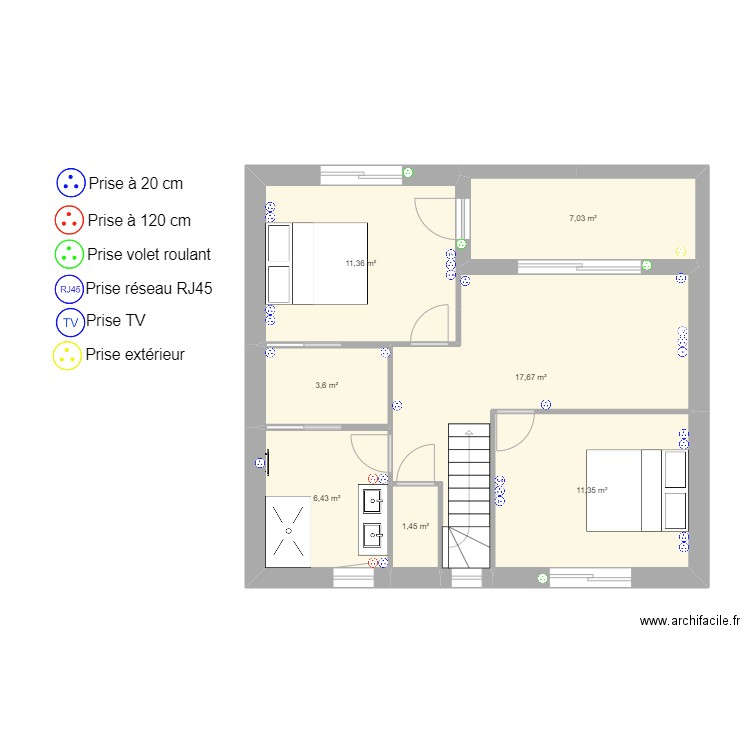 Antoine BISIAU Etage elec. Plan de 7 pièces et 59 m2