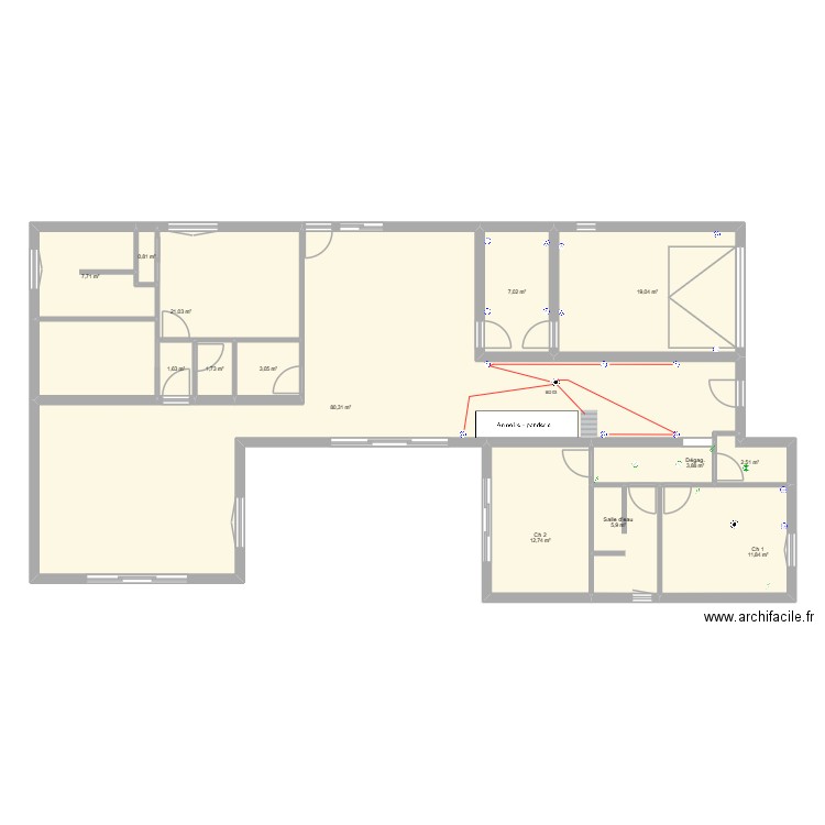 La saujonnaise. Plan de 14 pièces et 179 m2