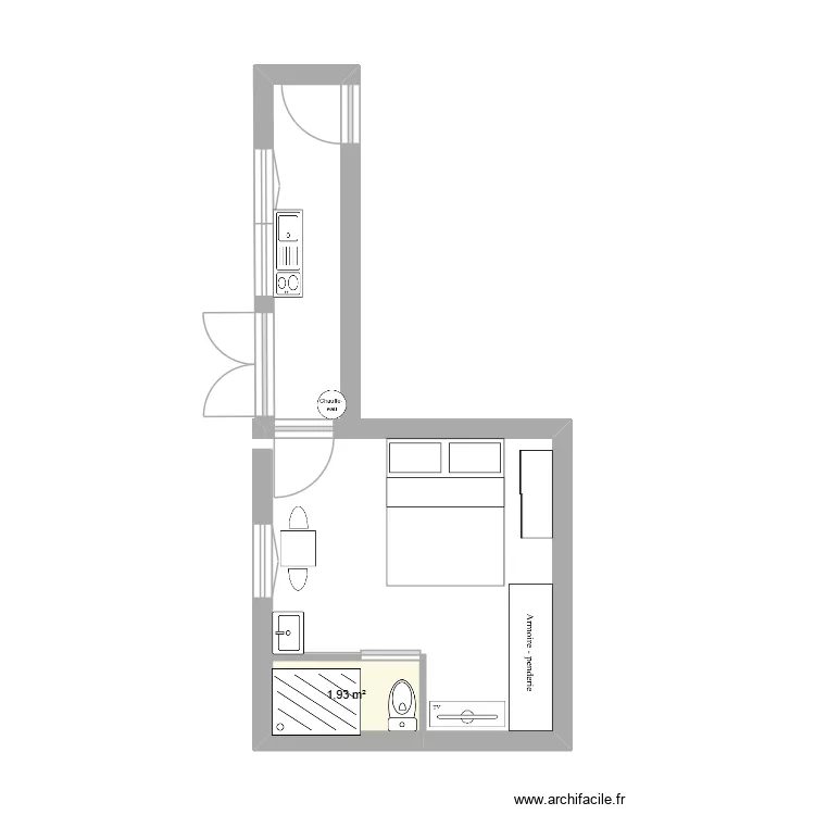 studio. Plan de 1  et 2 m²
