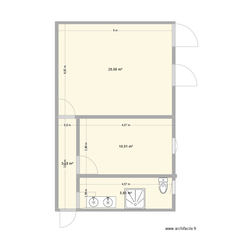 ouvrants 2 pièces. Plan de 4 pièces et 39 m2