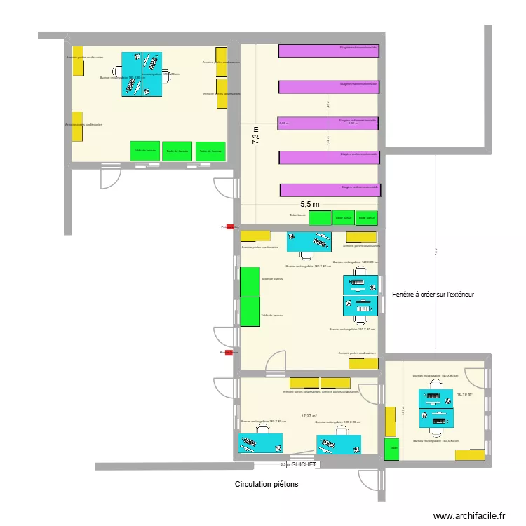 Am&eacute;nagement des bureaux et magasin 2. Plan de 5  et 134 m²