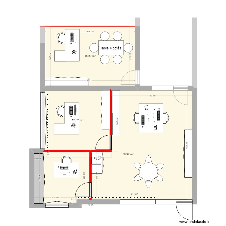 bureau SIVU 2. Plan de 3 pièces et 68 m2