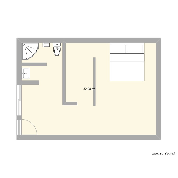 chambre a couché. Plan de 1 pièce et 33 m2
