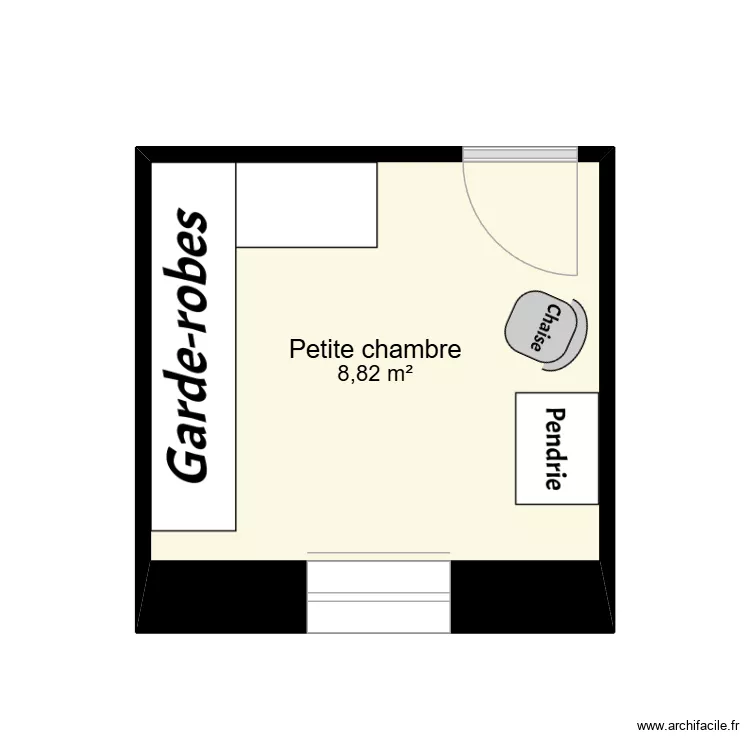 Petite chambre. Plan de 1 pièce et 9 m²