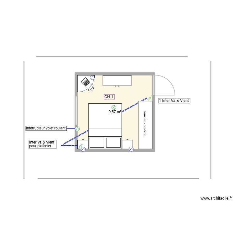 CH1 Disposition avec Elec. Plan de 1 pièce et 10 m2