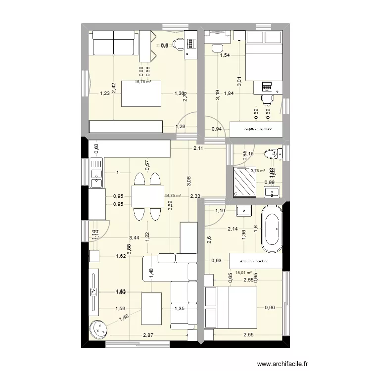 PIOCH-1. Plan de 4 pièces et 79 m² PIOCH-1. Plan de 4 pièces et 79 m²