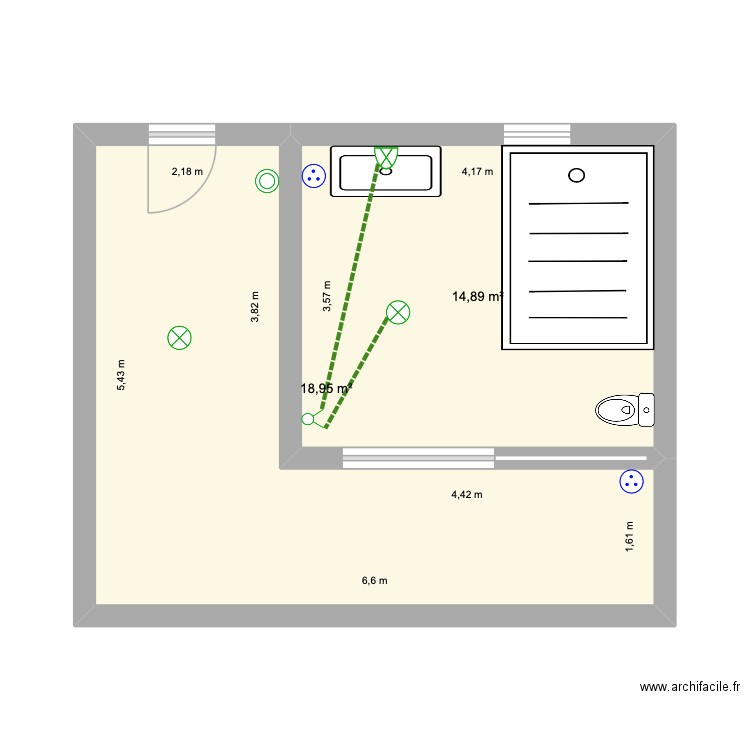 CARCES. Plan de 2 pièces et 34 m2