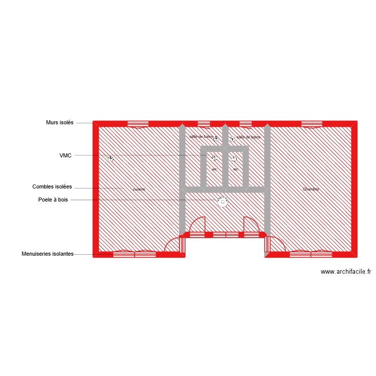 Dieudade scénario 3. Plan de 7 pièces et 59 m2