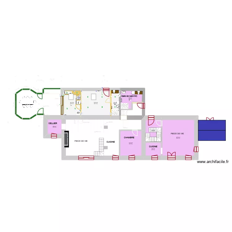 communs. Plan de 19 pièces et 214 m²