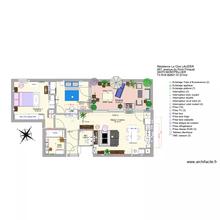 T3 R+6 Lot B2610_Myriam Clim. Plan de 7  et 77 m²