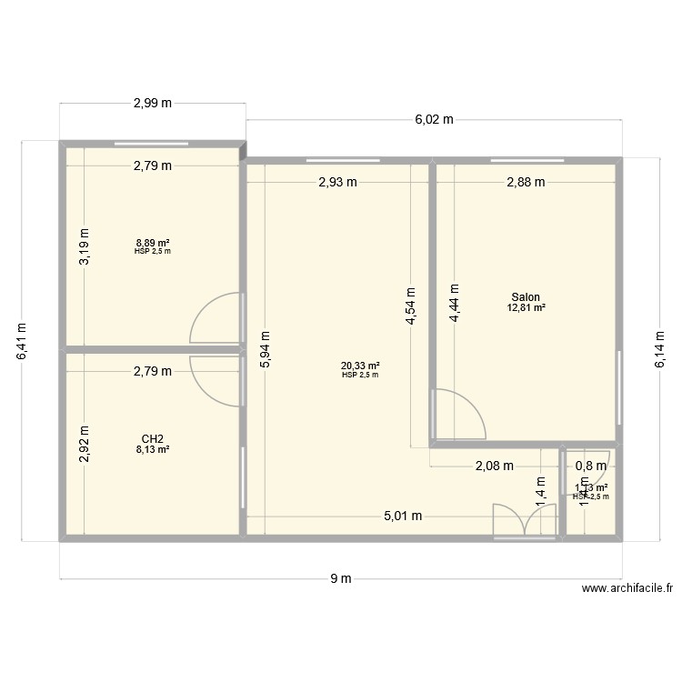 Aaa. Plan de 5 pièces et 51 m2