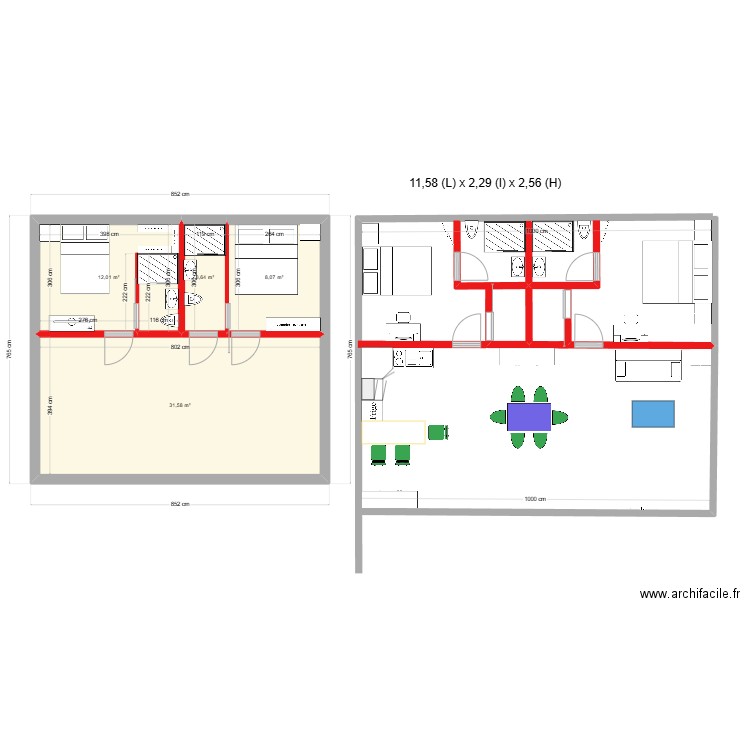 Tiny House Italie. Plan de 4 pièces et 55 m2