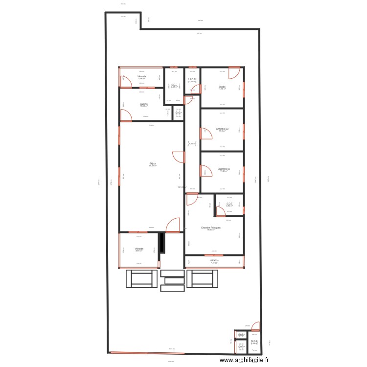 Plan kombe distribution BAT B. Plan de 32 pièces et 489 m2