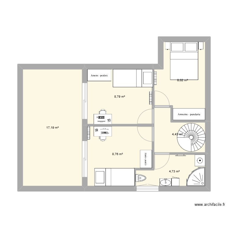1ER_05. Plan de 6 pièces et 53 m2