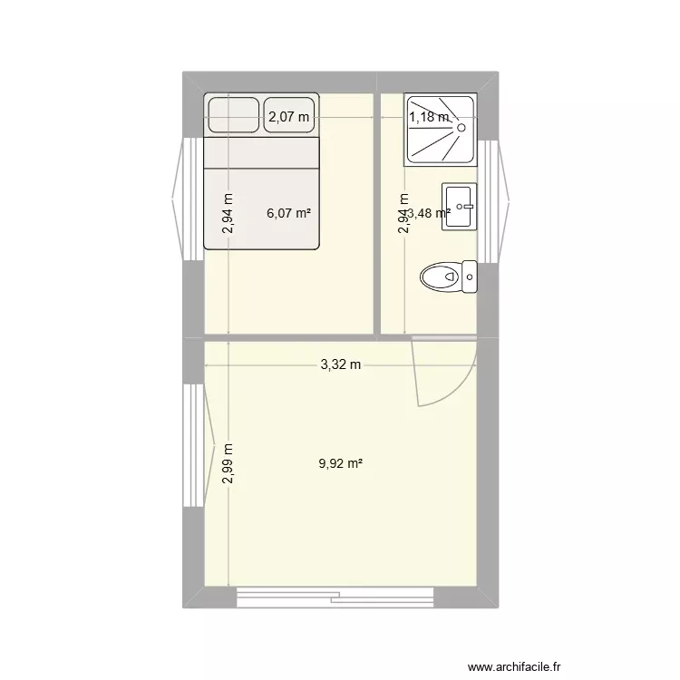 20 m2. Plan de 3 Pièces et 19 m² 20 m2. Plan de 3 Pièces et 19 m²