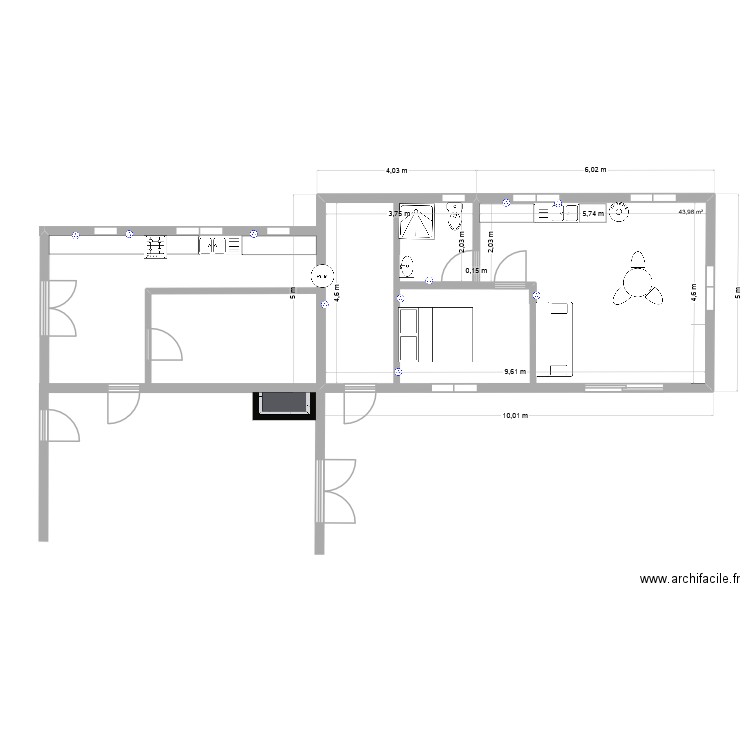 Test. Plan de 1 pièce et 44 m2