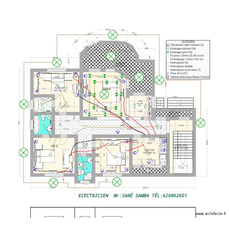 ELECTRICITE SOUARE 5. Plan de 14 pièces et 40 m2