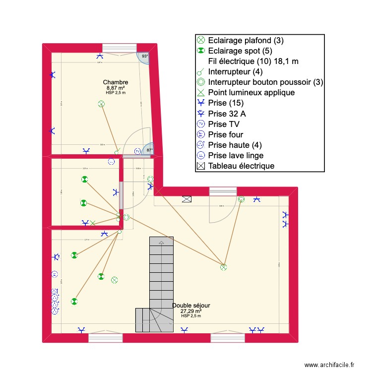 RDC elec. Plan de 3 pièces et 40 m2