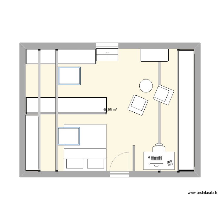 chambre rblt new. Plan de 1 pièce et 41 m2