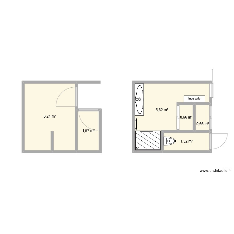 nouvel sdb. Plan de 6 pièces et 16 m2