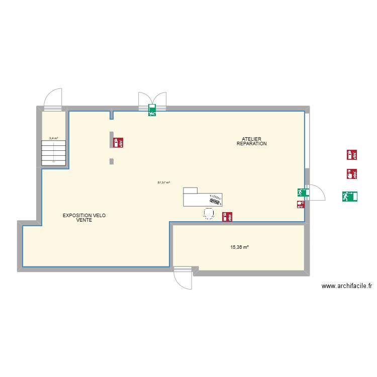 cycles . Plan de 3 pièces et 106 m2