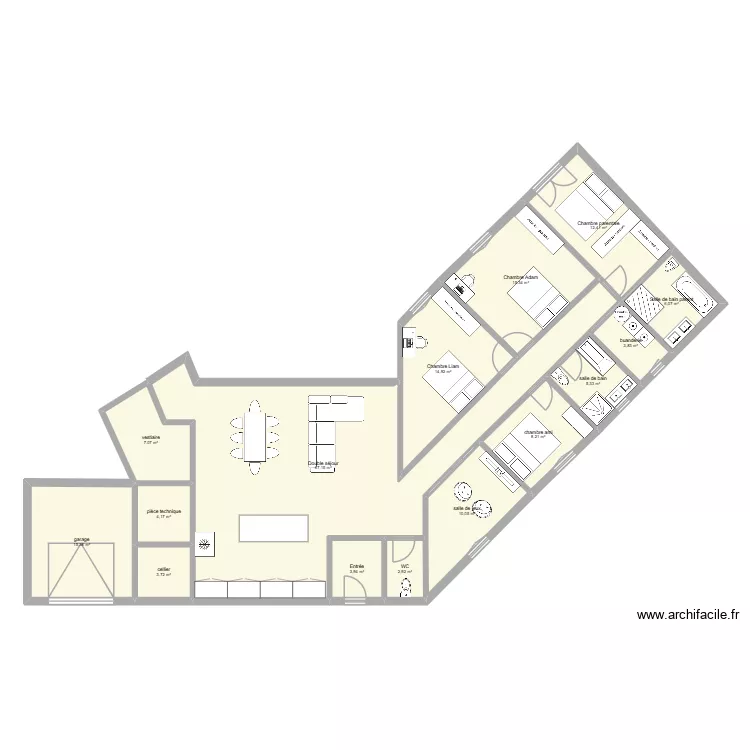 maison plain pieds. Plan de 15  et 181 m²