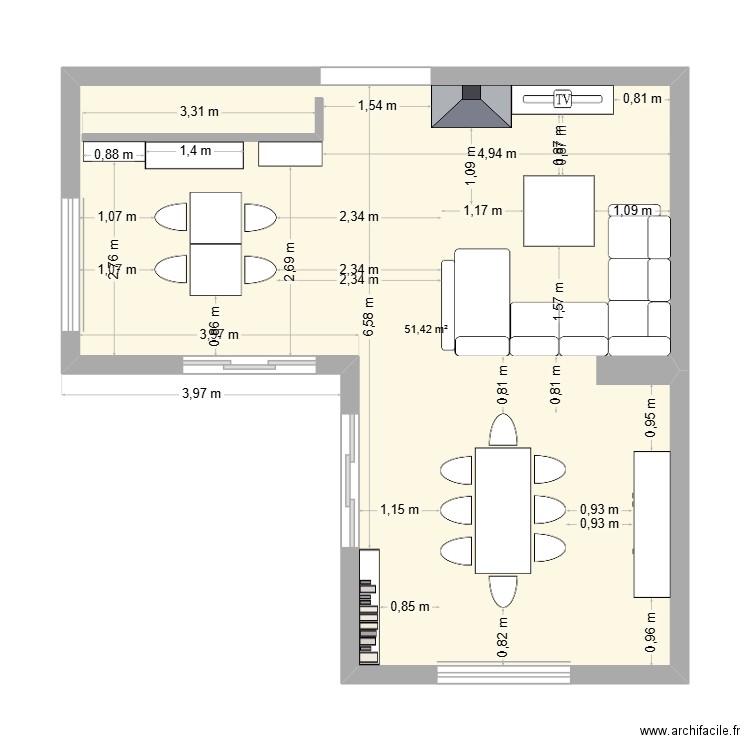 SALON. Plan de 1 pièce et 51 m2
