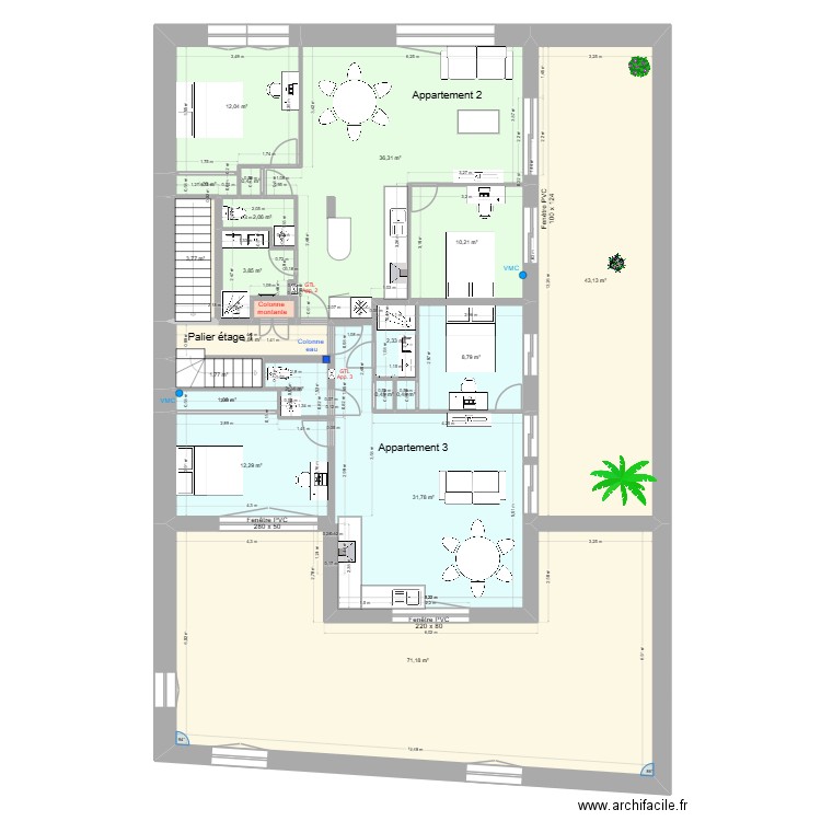 Pasteur Etage 1 d8. Plan de 21 pièces et 250 m2