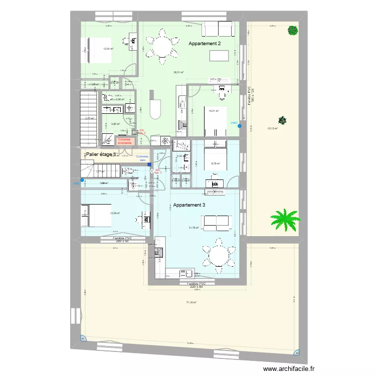 Pasteur Etage 1 d8. Plan de 21 pièces et 250 m²