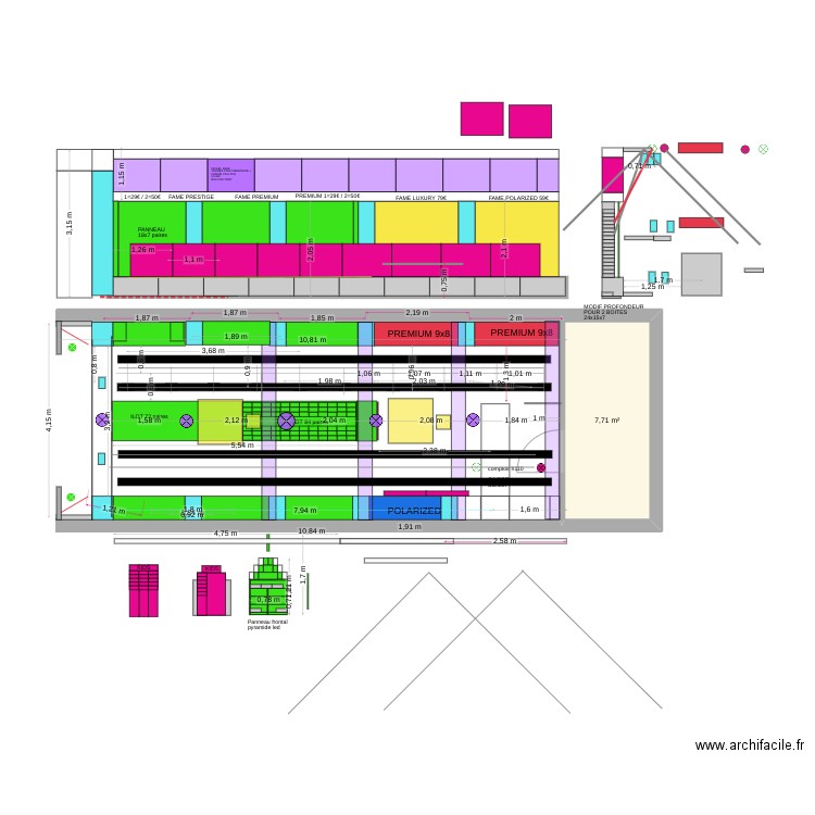 PLAN SUNGLASSES V10 SNG h320 accessoires et eclairage double down final noir. Plan de 0 pièce et 0 m2