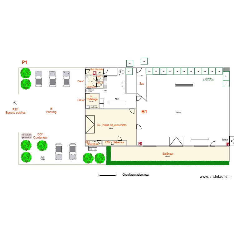 Dog's Factory - futur. Plan de 10 pièces et 233 m2