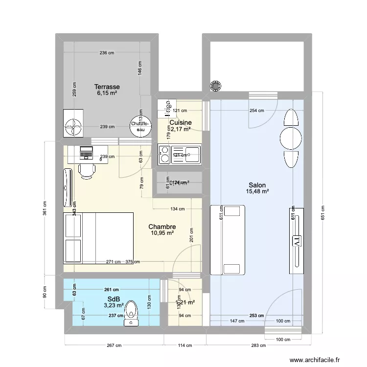 1 chambre salon. Plan de 0 pièce et 0 m2