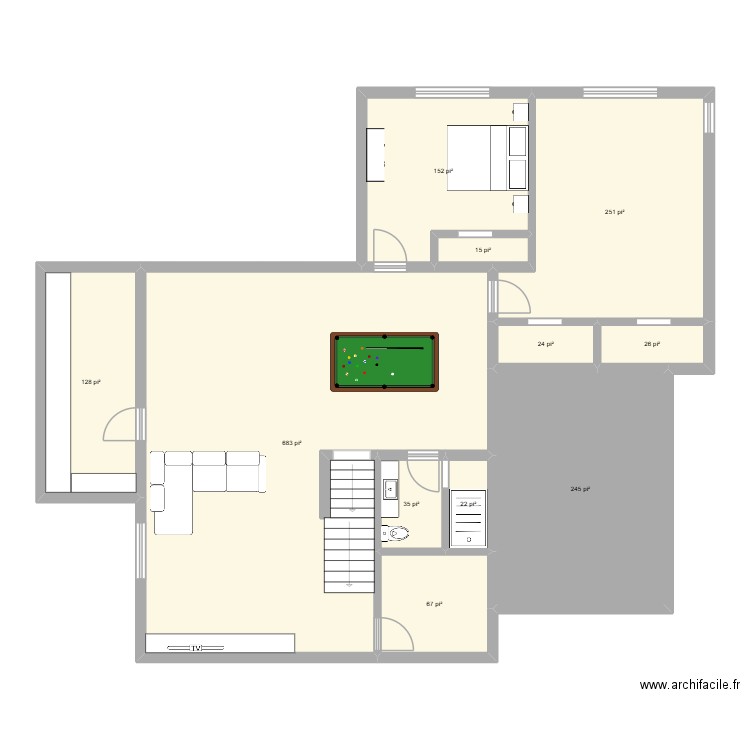 Sous. Plan de 11 pièces et 153 m2