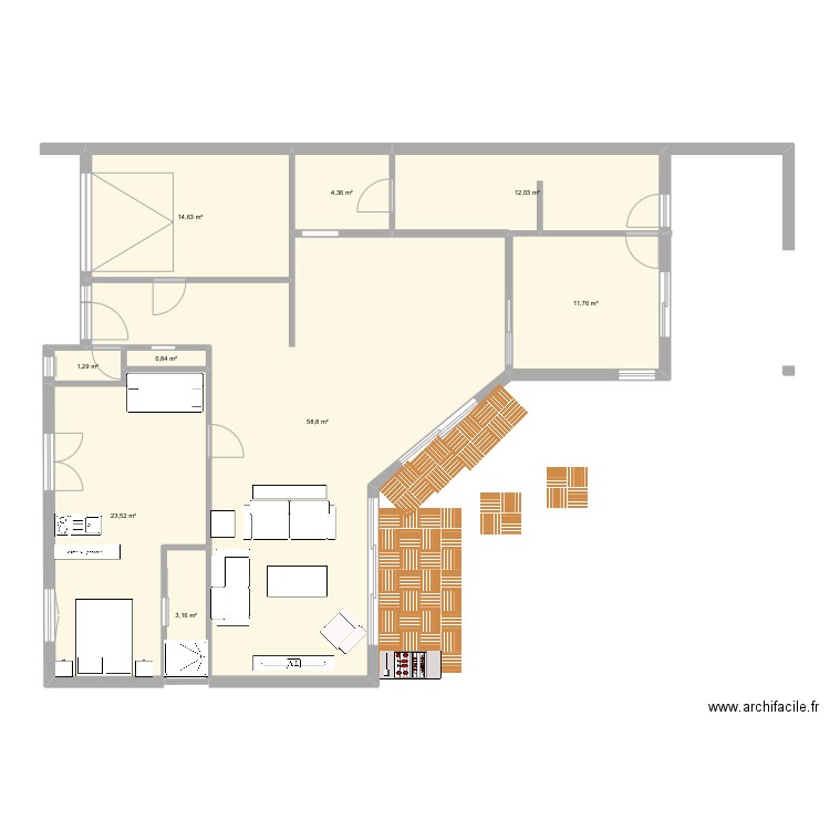 Salon. Plan de 9 pièces et 130 m2