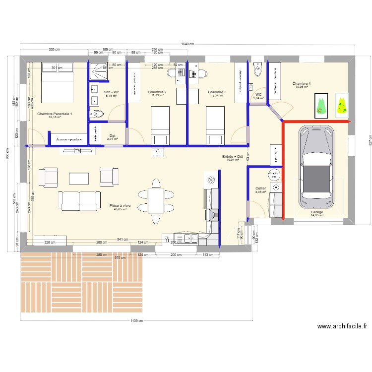 Amélie et Guillaume - Modèle ALEXIA. Plan de 11 pièces et 131 m2