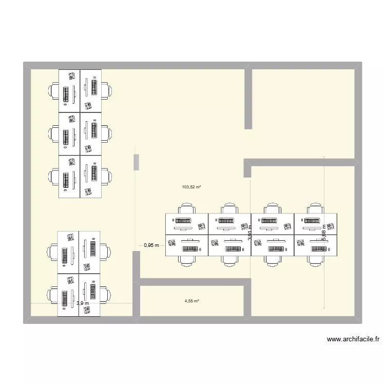Bureau aff. Plan de 2 pièces et 108 m²