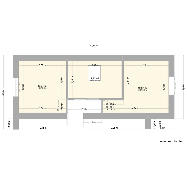 agrandissement 2. Plan de 3 pièces et 30 m2