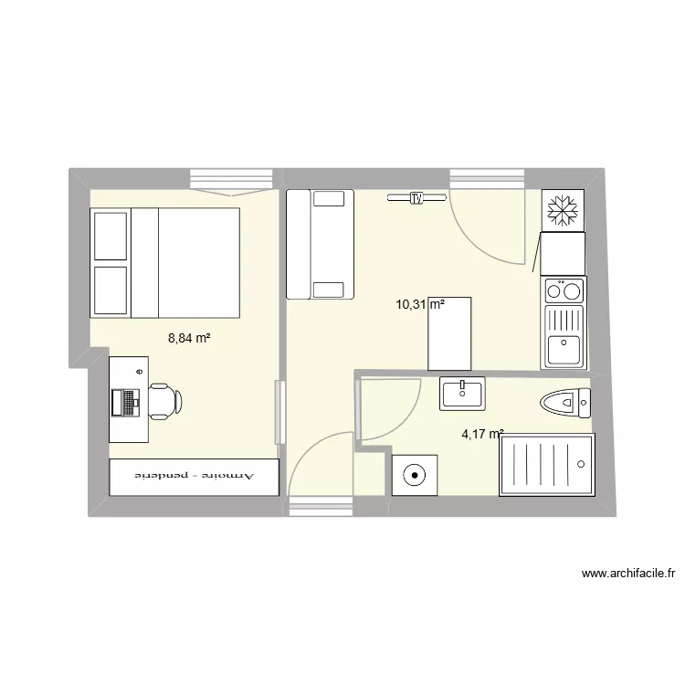 T1 satge. Plan de 3 et 23 m² T1 satge. Plan de 3 et 23 m²