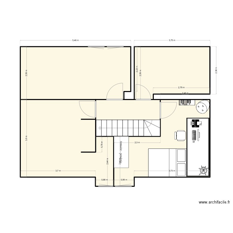 ETAGE. Plan de 5 pièces et 59 m2