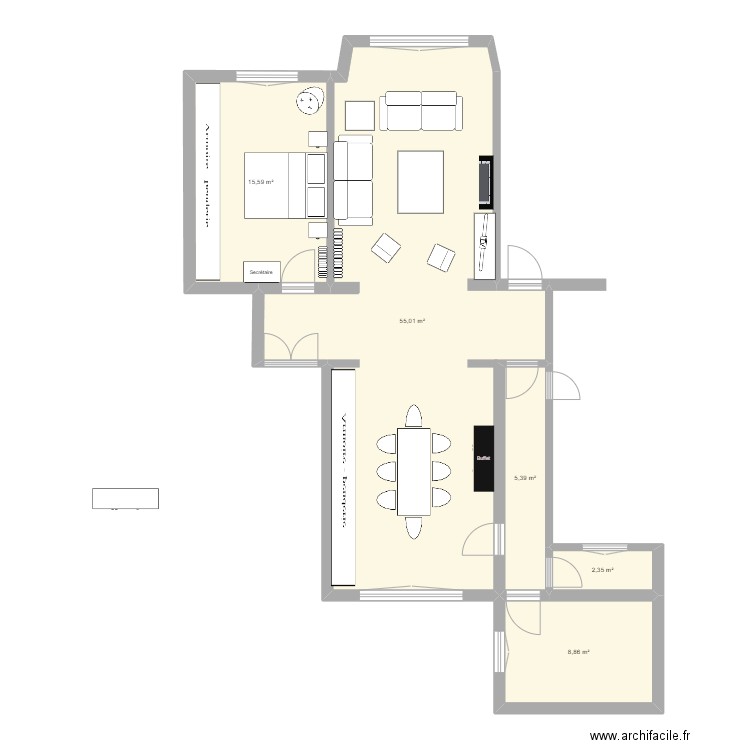 Vaneau Multimedia. Plan de 5 pièces et 87 m2