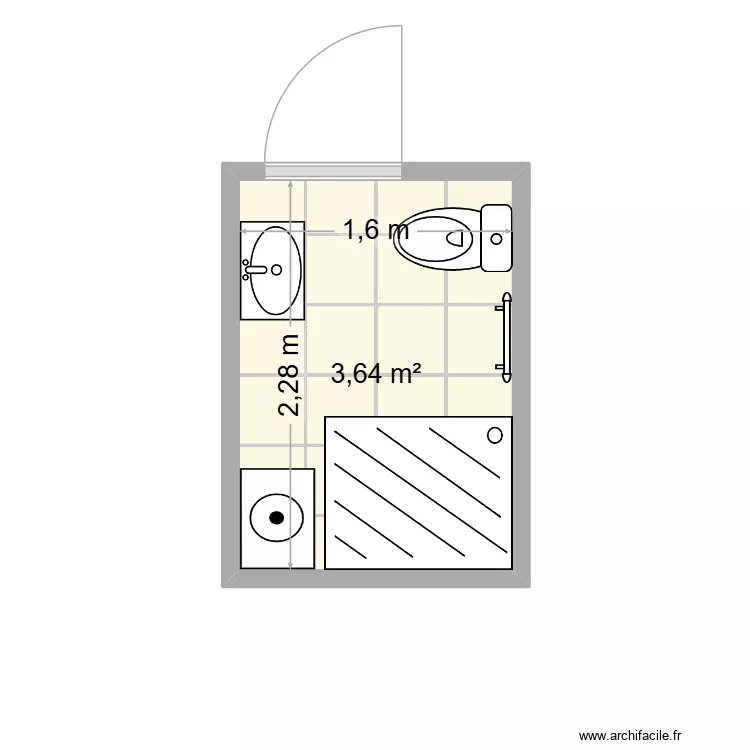salle d'eau. Plan de 1  et 4 m²