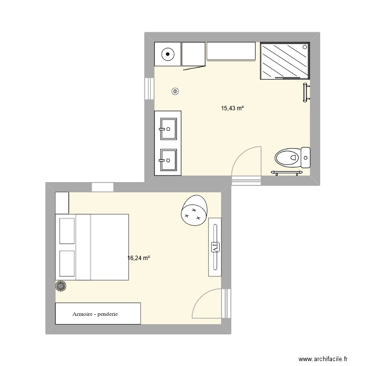 plan pa. Plan de 2 pièces et 32 m2
