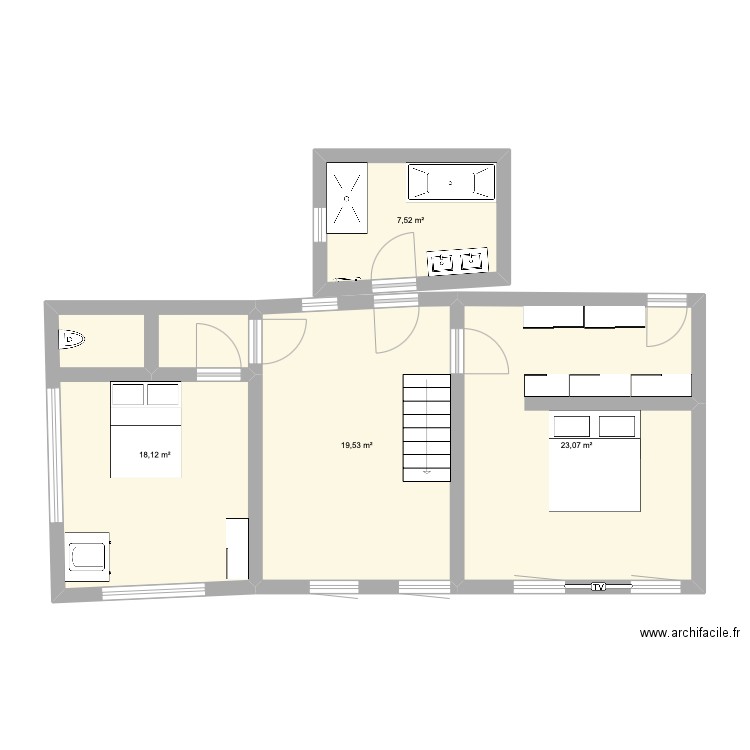 Plan maison HAUT. Plan de 4 pièces et 68 m2