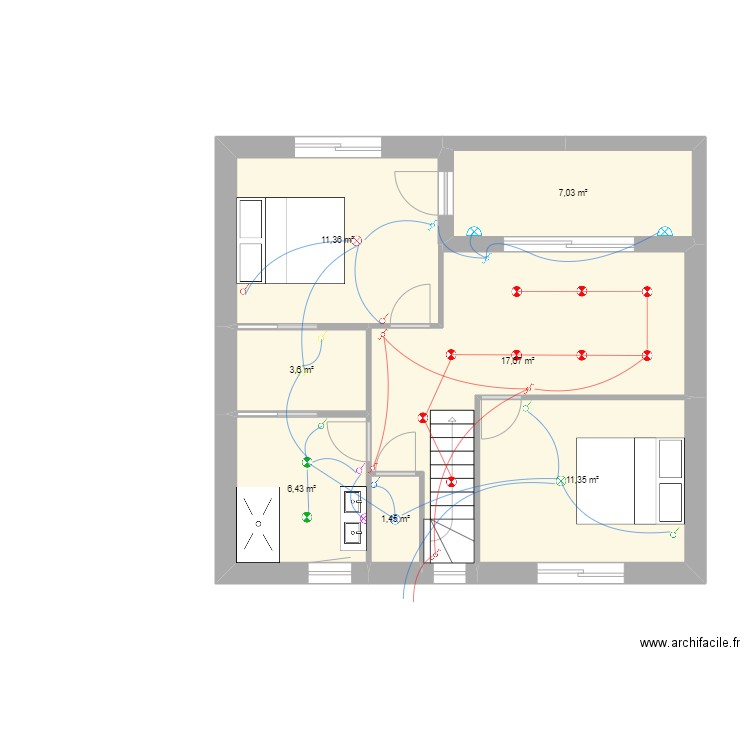 Antoine BISIAU Etage éclairage . Plan de 7 pièces et 59 m2
