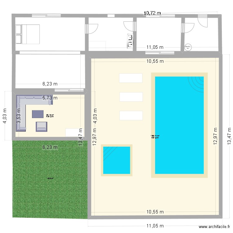 piscine. Plan de 2 pièces et 157 m2