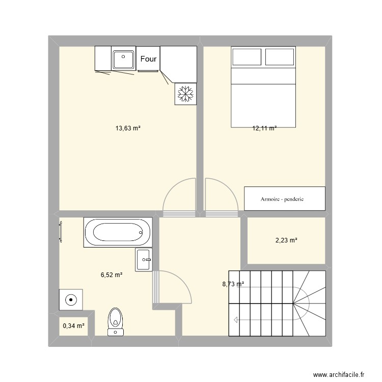2 ieme etage dieppe. Plan de 6 pièces et 44 m2