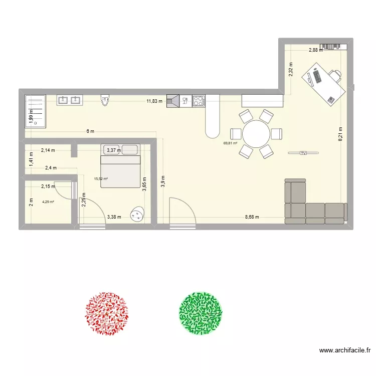 Brocottes. Plan de 3 Pièces et 90 m²