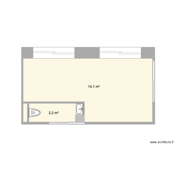 cuisine 1. Plan de 2 pièces et 16 m2