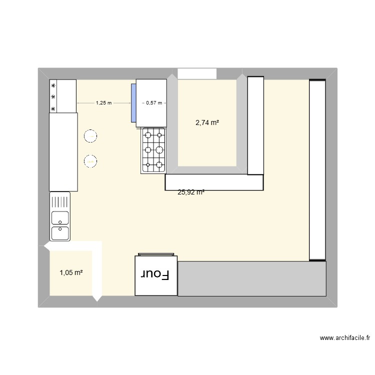 pizz. Plan de 3 pièces et 30 m2
