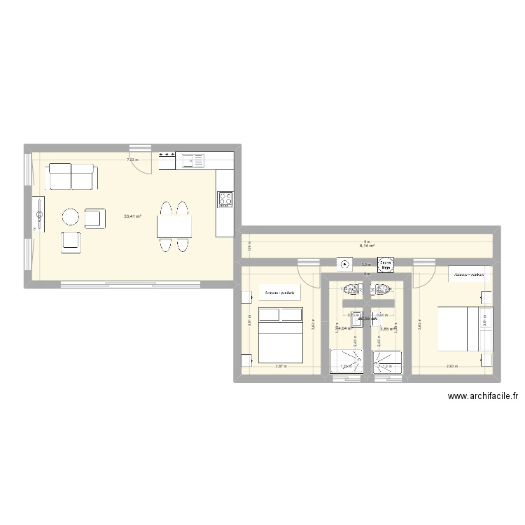 bejuco 2. Plan de 5 pièces et 73 m2